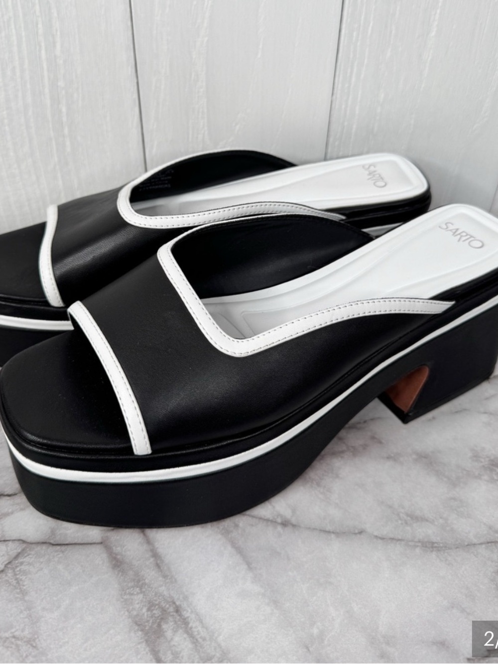 Sarto Black and White Platform Slide Sandal - Women's - Picture 2 of 9